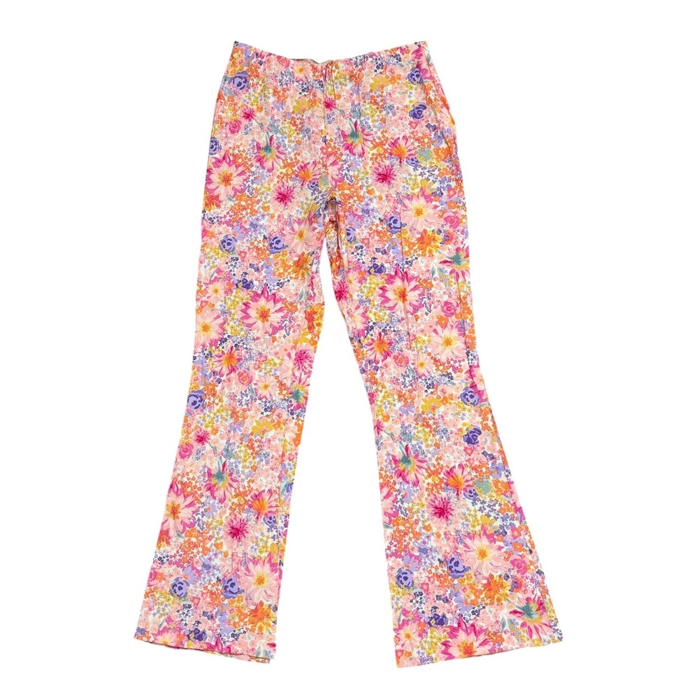 H&M Retro Flower Child Pink Floral Fared Pants 70s Style High Rise SZ Medium NWT